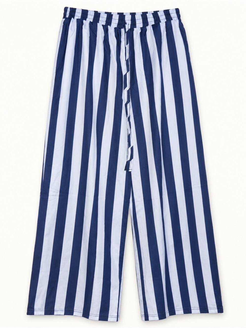 SHEIN Curve Navy Blue White Striped Wide Leg Pants Tie Waist 0XL